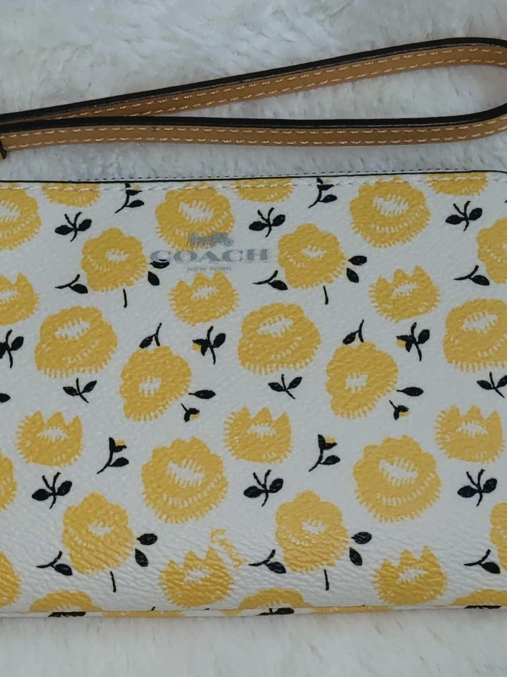 Coach Yellow Floral Wristlet Clutch on White